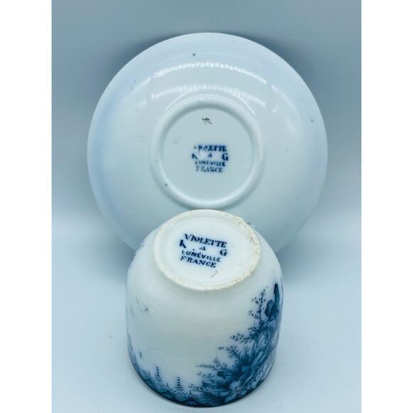 Antique Cup & Saucer Violette Blue Flow Eglantine, Keller & Guerin, France c1890 - Picture 7 of 7